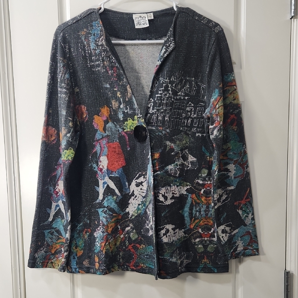 Parsley & Sage Cityscape Cardigan Small